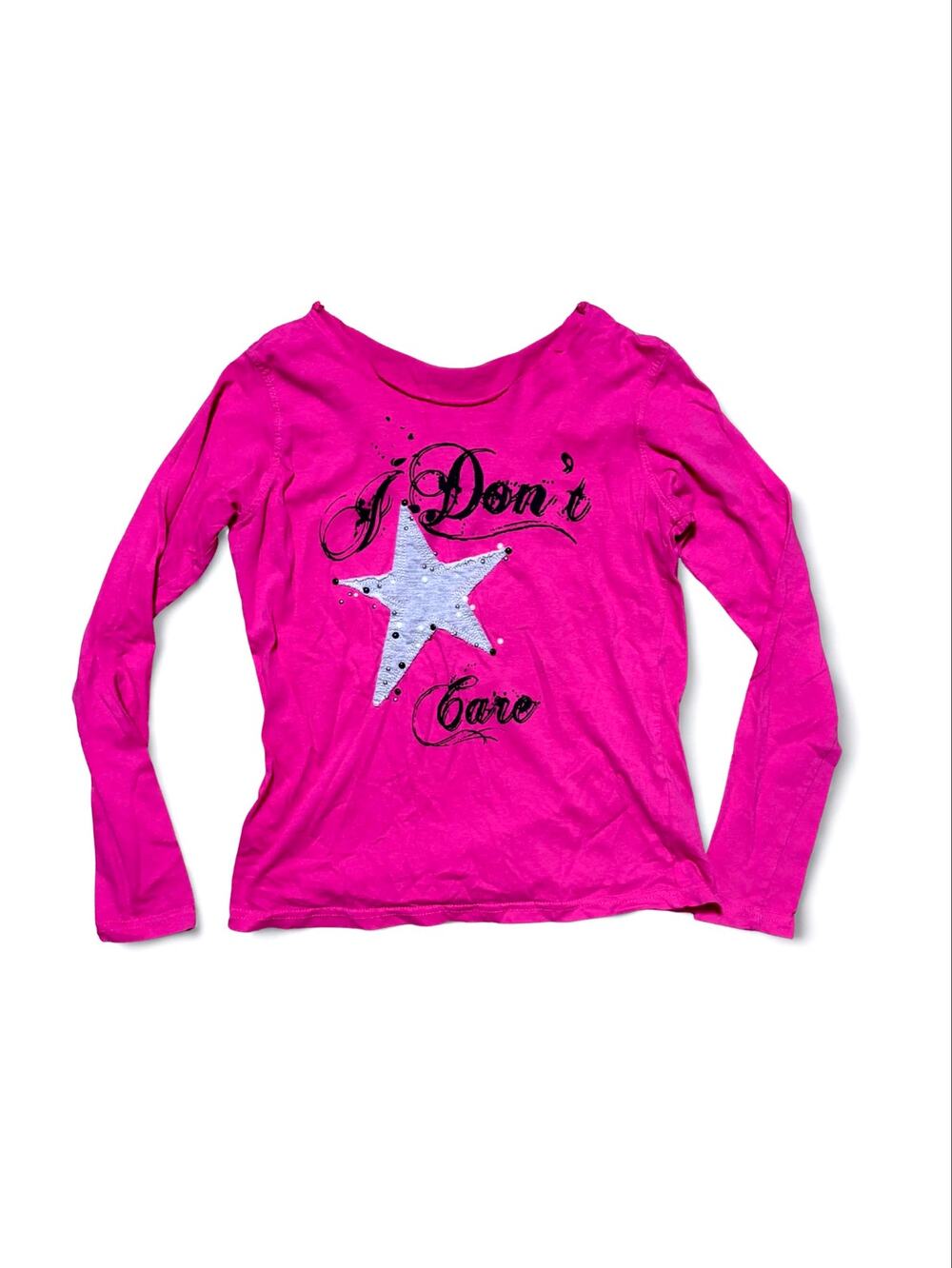 Vtg Y2K Cecelia Girl Rockstar Gf Hot Pink Graphic Print Pearl Studded Top